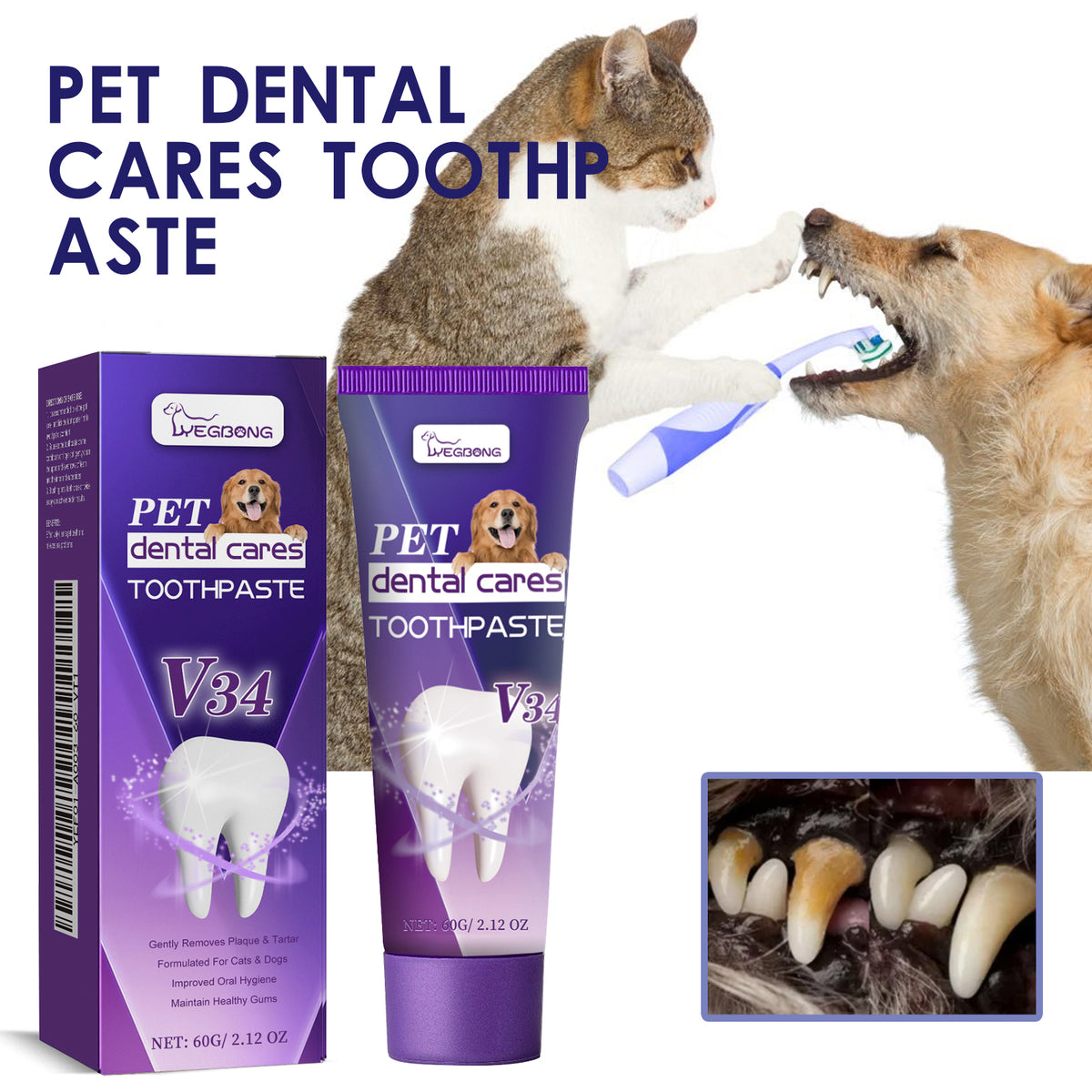 Yegbong Pet V34 Toothpaste, Pet Clean Bad Breath Tartar Care Gum Care Toothpaste