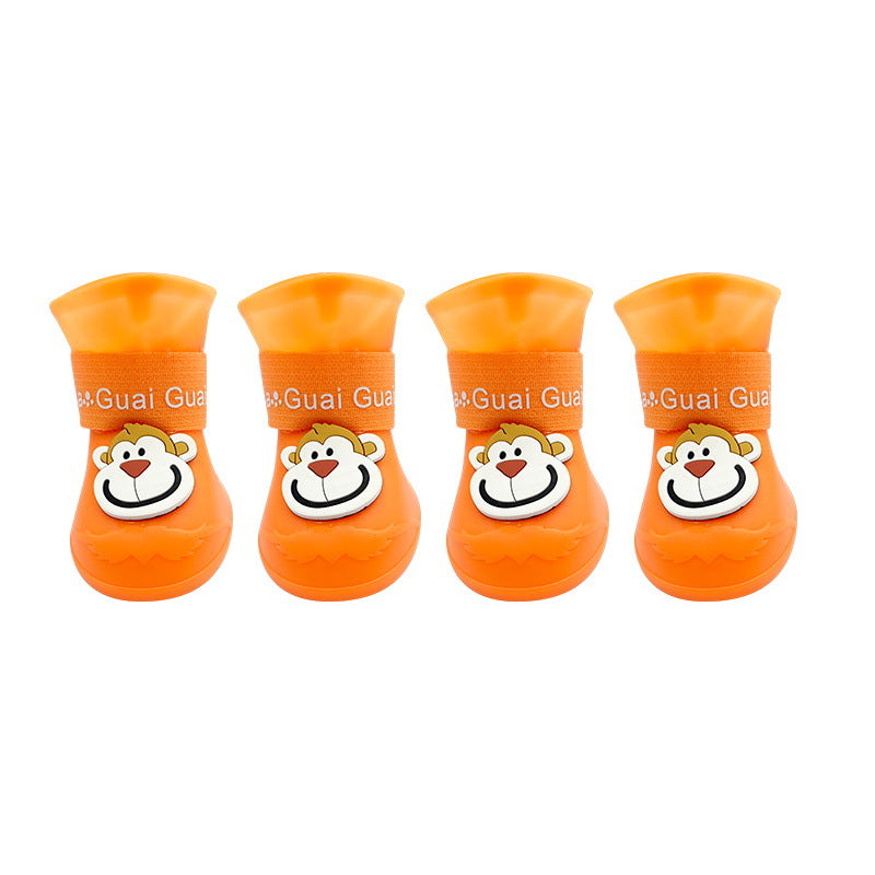 Cartoon Pet Rain Boots Silicone Dog Waterproof Non-Slip Cold-Resistant Winter Pet Rainy Shoes