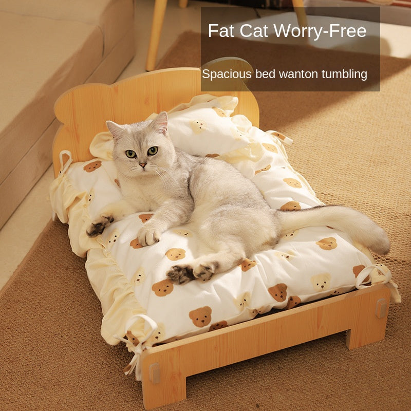 Cat Bed Universal Pet Bed Pet Nest Dog Nest Removable Solid Wood Bed Cute Kitten Princess Bed Pet Supplies
