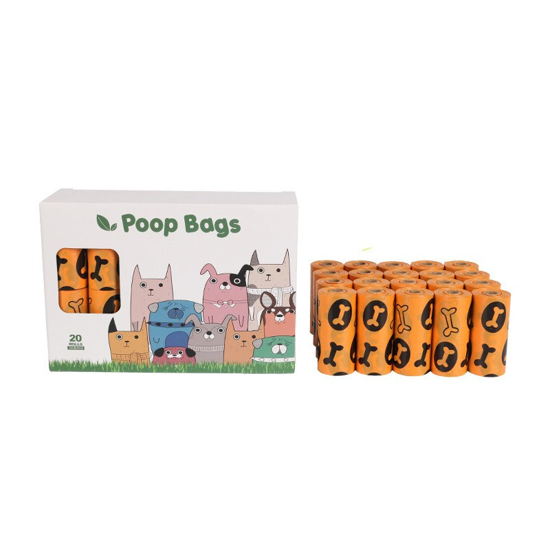 Orange and green pet garbage bags for dogs to pick up feces and defecate