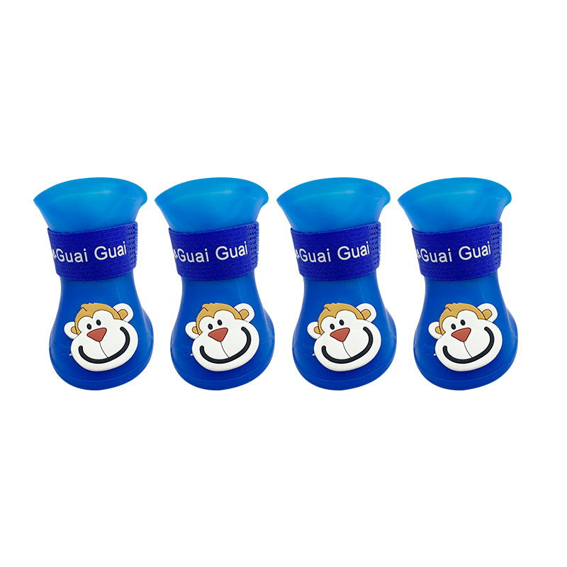 Cartoon Pet Rain Boots Silicone Dog Waterproof Non-Slip Cold-Resistant Winter Pet Rainy Shoes