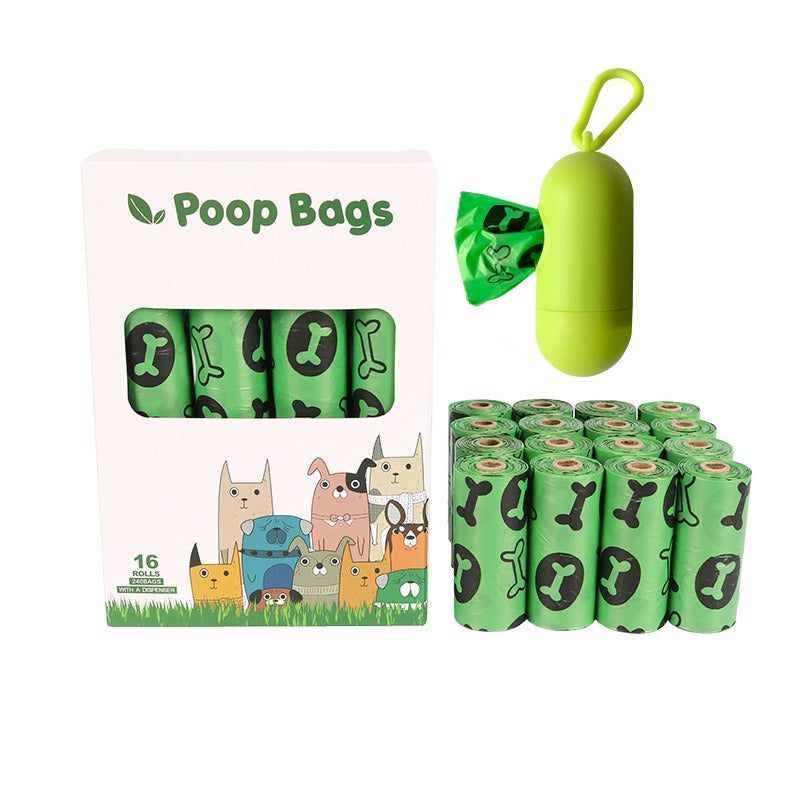 Orange and green pet garbage bags for dogs to pick up feces and defecate