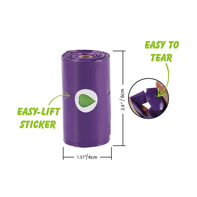 Biodegradable purple pet vest bag with roll up pet garbage bag and fecal collection bag