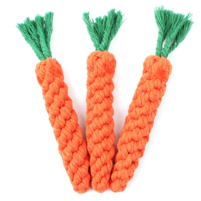Funny pet toy carrot pet dog toy 24 cm long woven cotton rope puppy chew toy