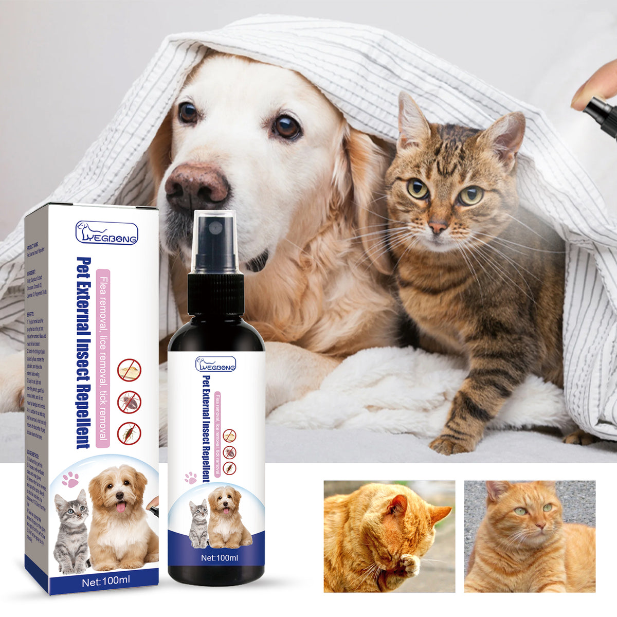 Yegbong Pet Flea Spray, Cat And Dog Pet Skin Cleansing External Lice Tick Anti-Itch Spray