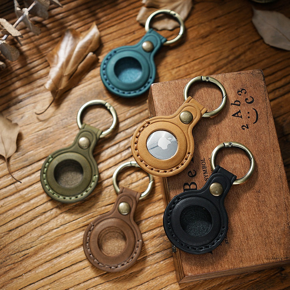 Protective case cowhide pet anti loss keychain leather case
