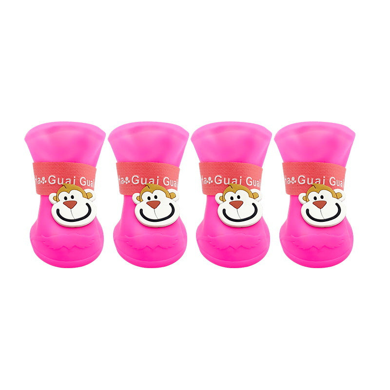 Cartoon Pet Rain Boots Silicone Dog Waterproof Non-Slip Cold-Resistant Winter Pet Rainy Shoes