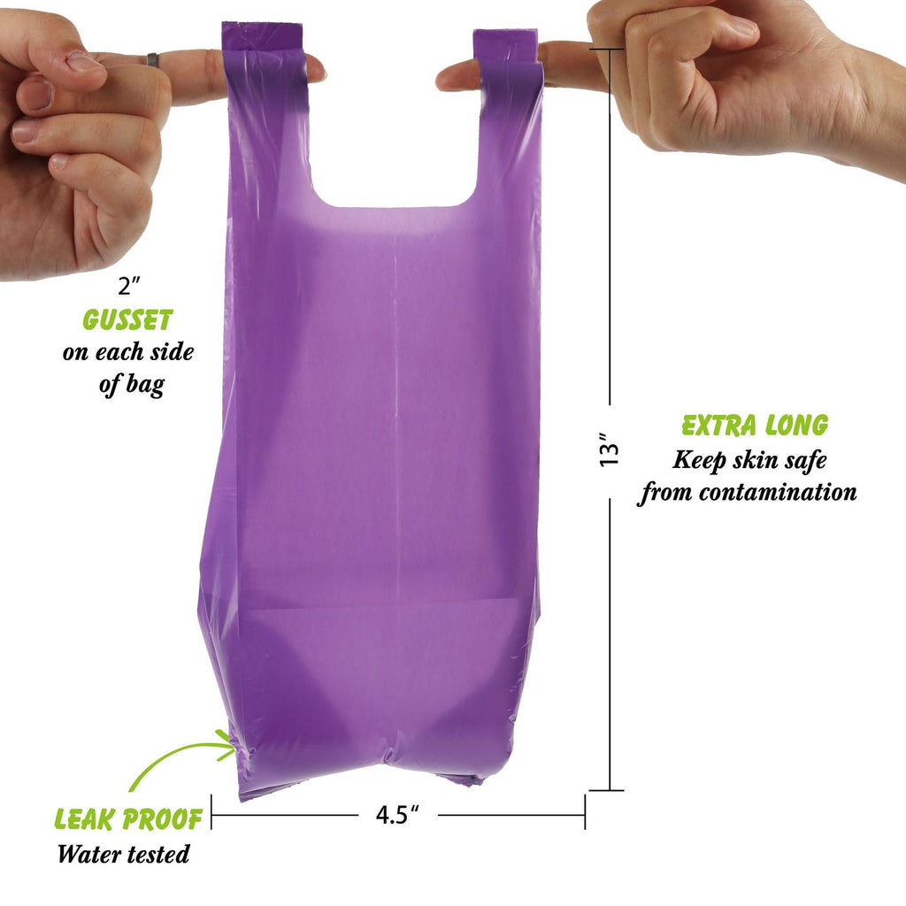 Biodegradable purple pet vest bag with roll up pet garbage bag and fecal collection bag